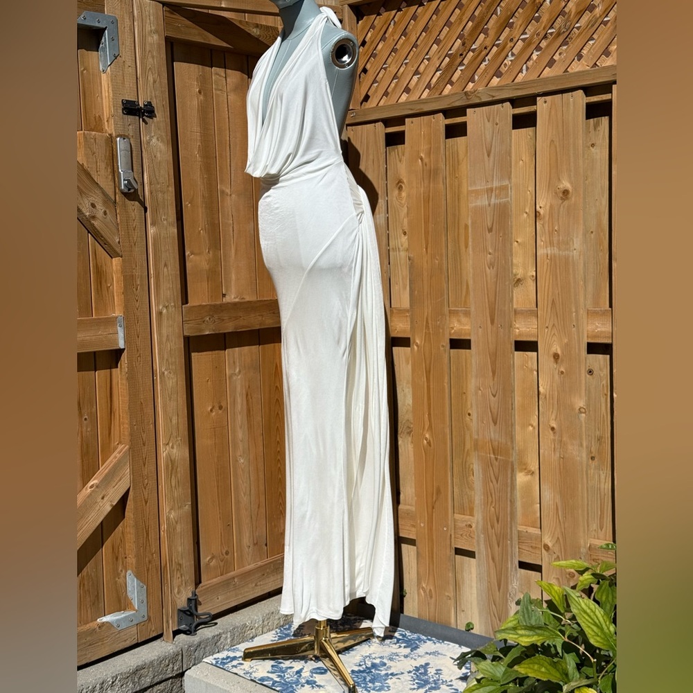 🆕 RAT & BOA 🧿 NWOT Winona White Slinky Cowl Neck Jersey Gown, Sz S - Picture 7 of 17